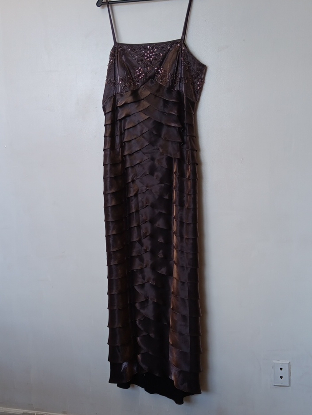 Metalic Purple/ Brown Beaded Tiered Maxi Slip Dress